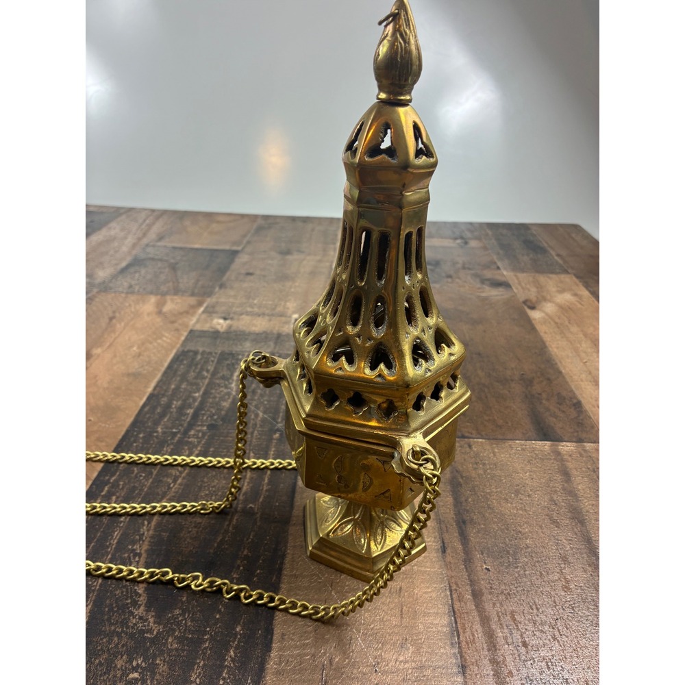 Sudbury Brass Hanging Thurible Incense Burner Gothic Church Censer with Chain